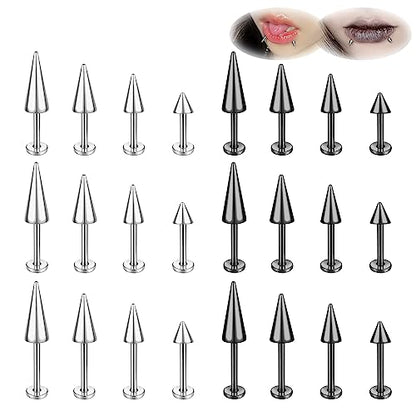 ZS 20G Spike Nose Rings Studs, 18G Stainless Steel Spike Stud Earrings, 16G Septum Lip Rings Cartilage Tragus Helix Piercing for Women Men - color: 24pcs 16g lip ring stud