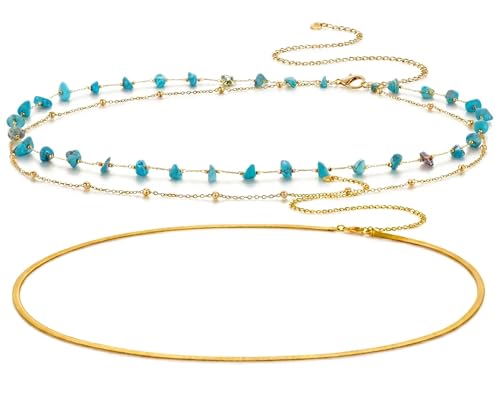 14K Gold Plated Body Chains| Layered Waist Chain with Satellite Beads Natural stone| Adjustable Belly Belt Chains Bikini|Body Jewelry for Women Teen Girls