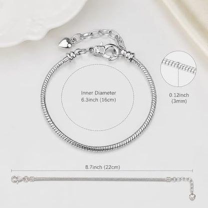 Stainless Steel Heart Charm Snake Chain Bracelet - Adjustable Silver Bangle for Women, Hypoallergenic Waterproof Jewelry Gift for Birthday, Anniversary, Valentine's Day - color: Silver White-B