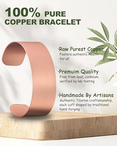 MagEnergy Copper Bracelet for Men Women, 100% Solid Copper Bracelets, Pure, Raw Handmade Hammered Copper Cuff Bangles Bracelet - color: Copper Plain 7inch
