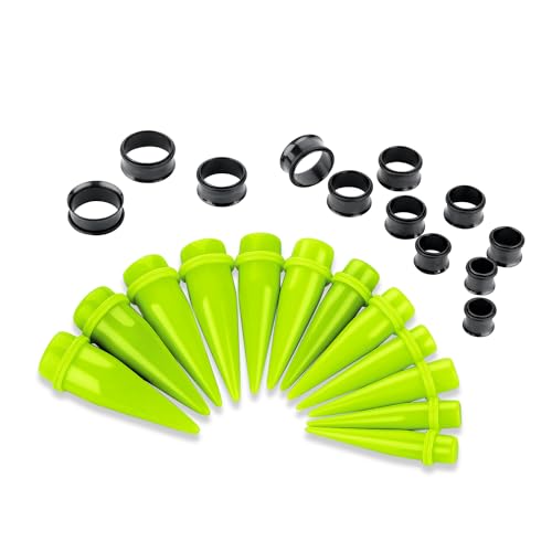 24PC Ear Gauge Stretching Kit Acrylic Tapers and Surgical Steel Tunnels Plugs 00G-20MM Gauge Stretching Kit - color: NG-Black