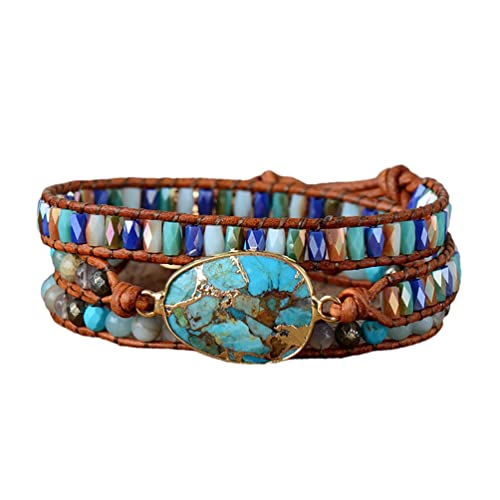 Women Wrap Bracelets Boho Natural Stone Jasper Turquoises Strand Bracelet Jewelry Collection - color: Turquoise
