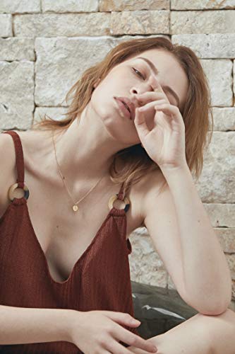 Valloey Rover Initial Necklaces for Women 14K Gold Plated Dainty Letter Necklce Round Coin Disc Pendant Double Side Engraved A-Z Necklace Personalized Jewelry Gift for Women - color: R