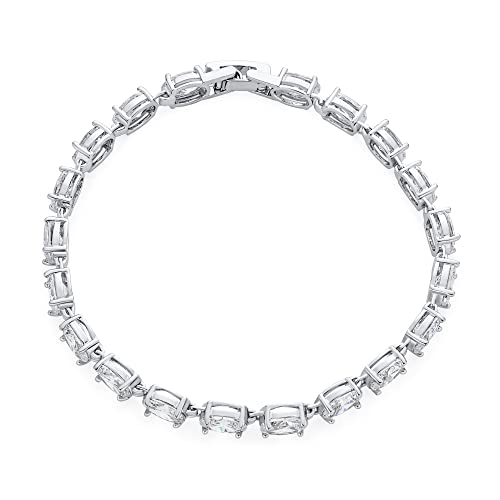 Classic Alternating Oval CZ Cubic Zirconia Tennis Bracelet Silver Plated - color: Clear
