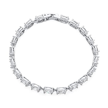 Classic Alternating Oval CZ Cubic Zirconia Tennis Bracelet Silver Plated - color: Clear