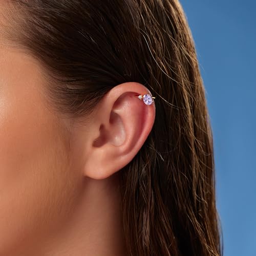 MILLA Ear Cuffs Non Piercing, Birthstone Jewelry, 14K Gold Plated over 925 Sterling Silver Half Hoop Dainty Earrings for Women Trendy with CZ Stones, Lightweight and Hypoallergenic - color: 06 June - Lavender
