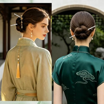 Metal Silver Bamboo Hair Stick with Jade, Unique New Chinese Jade Hair Pin for Women, Elegant Sword Accessory for Buns, Updos & Hanfu Cheongsam Styling