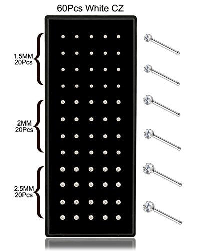 REVOLIA 60-120Pcs 22G 316L Stainless Steel Nose Studs Rings Piercing Body Jewelry 1.5-2.5mm