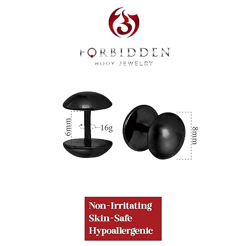 Forbidden Body Jewelry 16g 8mm Titanium IP Plated Surgical Steel Dome Cheater Plug Earrings, Fake 0 Gauge Earrings - style: Black