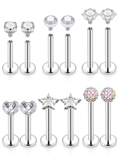 16G Lip Labret Medusa Rings Studs Internally Threaded 316L Surgical Steel Snake Bite Lip Rings Flat Back Catilage Tragus Helix Daith Earrings Piercings Jewelry for Women Men 8mm - color: 16G-6mm 8mm 10mm Bars