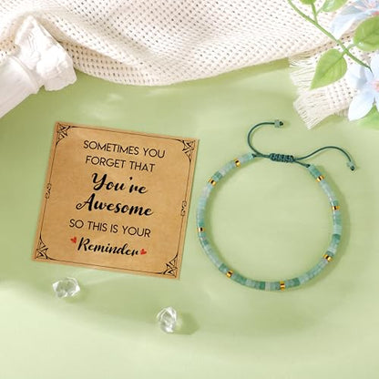 JoycuFF Gifts for Women Inspirational Gifts for Teen Healing Natural Stone Bracelets for Women Friends Sister - style: You're awesome-Green Aventurine