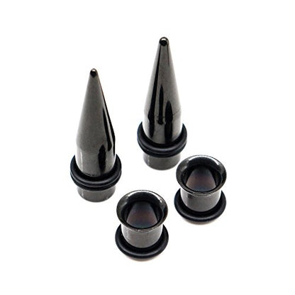 36 Pieces Ear Gauges Stretching Kit Taper Stainless Steel Single Flare Tunnel Plugs Eyelet 14G-00G and 36 pcs O-Ring Extra Set - style: Black 36 pieces