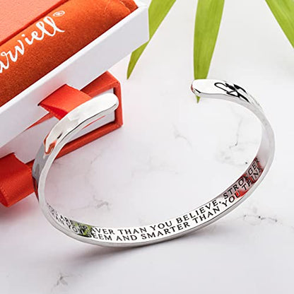 Carviell Bracelet - Gifts for Women – Inspirational, Friendships, Love, Mom, Daughters, Sisters, Christian, Graduations, Memorials & Wedding Gifts – 100+ Phrases – Stainless Steel, Gift Ready - color: CONFIDENCE Gift - You are braver than you believe, str