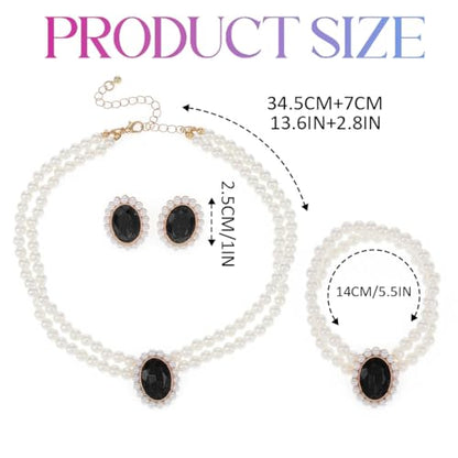 Brishow Pearl Necklace Jewelry Set Wedding Pearls Earrings Necklaces Set Bridal Crystal Bracelet Jewelry for Women (Pack of 3) - color: Black, size: 2 Layered