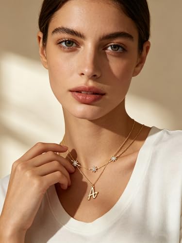 14K Gold A-Z Initial Lette Necklace Star Choker Women Necklace | Personalized Initial Jewelry, Meaningful Name Letter Gift for Women Wife Mom Friend, Perfect Present For Birthday/Anniversary - style: 14K Gold-A