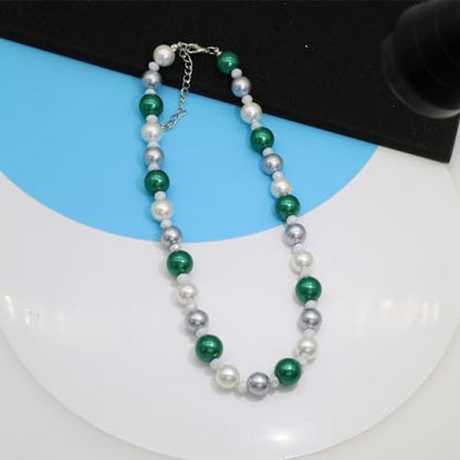 AAA+ Simulated Pearl Strand Necklace Colorful 10mm Pearls Choker Necklaces for Women 1920s Long Costume Jewelry Gift - color: emerald choker pearl