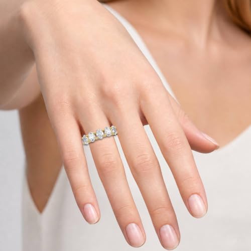 Houston Diamond District 1 to 6 CT Lab Grown Oval Cut Diamond 5 Stone Band | 14K White Gold Anniversary Band Five Stone Stackable Wedding Ring in Solid Gold E-F Color VS Quality - color: 14K Yellow Gold, size: 7