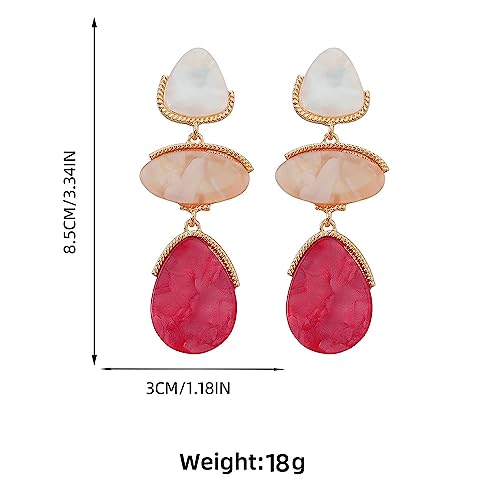 Acrylic Geometric Earrings Multilayer Resin Earrings Long Drop Dangle Earrings Acetate Tassel Earrings Long Pink Cute Jewelry Design for Women - color: Red