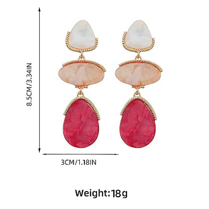 Acrylic Geometric Earrings Multilayer Resin Earrings Long Drop Dangle Earrings Acetate Tassel Earrings Long Pink Cute Jewelry Design for Women - color: Red