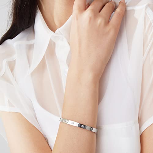 PDWZNBA 18K Gold-Plated Love Friendship Bracelets Trendy Stainless Steel Bangle Jewelry Gifts for Women - style: Ovl_silver