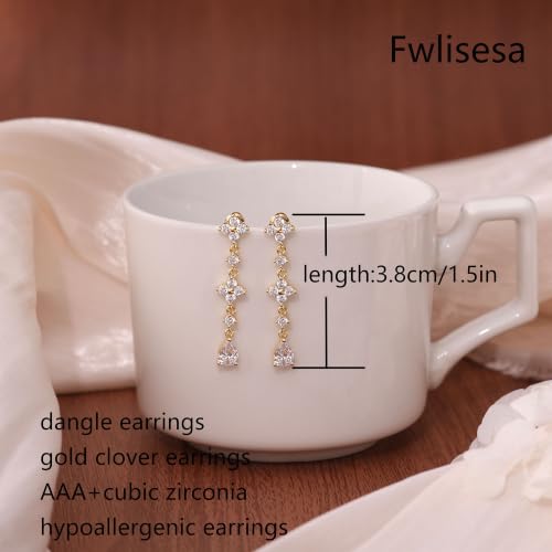 Dangle Earrings for Women, Formal Teardrop Drop Earrings Dainty Wedding Bridal Dangling Earrings 14k Gold Plated Long Gold Earrings for Women Trendy Hypoallergenic Waterproof Prom Jewelry - color: Gold-Clover