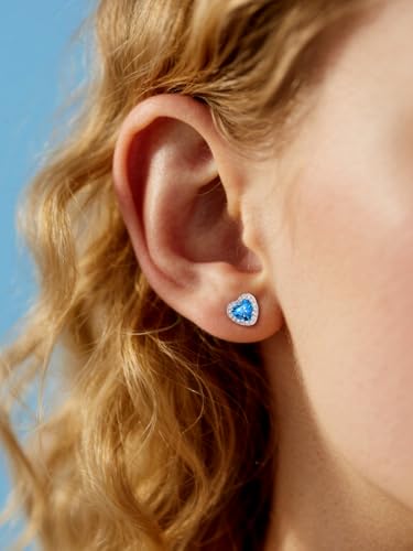 Bestyle 8mm Small Birthstone Earrings for Women with Hypoallergenic Sterling Silver Post,Sparkle Heart/Round Womens Studs Earrings, Great Birthday/Christmas/Anniversary Jewelry for Wife Mother - color: 12. Dec. Blue Topaz-Heart