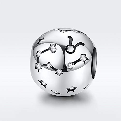 Constellation Charm 925 Sterling Silver Birthstone Bead for Pandora Charms Bracelet-Gift for Anniversary Birthday Christmas Day - color: Taurus（4.20-5.20）