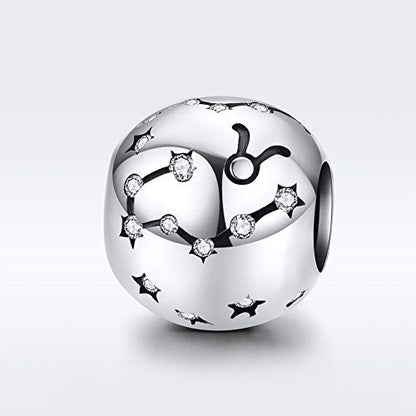 Constellation Charm 925 Sterling Silver Birthstone Bead for Pandora Charms Bracelet-Gift for Anniversary Birthday Christmas Day - color: Taurus（4.20-5.20）