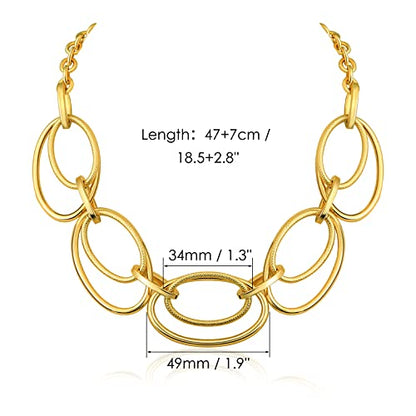 Gold Chunky Necklace for Women: Double Oval Link Statement Choker Necklace | 14k Gold Plated Loop Chain Trendy Fashion Jewelry for Daily Holiday Party - color: Gold