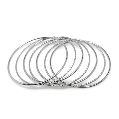 Loralyn Designs Thin Silver Stainless Steel Textured Bangle Bracelet Set of 7 - style: L - 9" Inner circumference