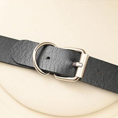 Leather Choker Slip Chain Necklace Stainless Steel Cuban Link Long Necklaces Gothic Punk Heart Chain Necklace Handmade Collars for Women - color: Black+Silver