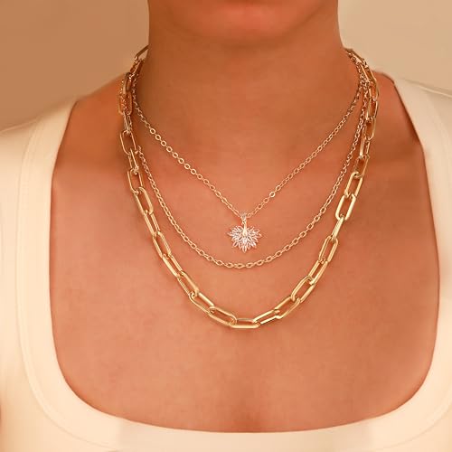 2 PCs Gold Plated Necklace Set for Women - Non Tarnish Jewelry Gift with Fashion Design - style: Three Layered Butterfly 1