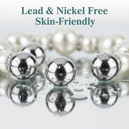 8pcs Faux Pearl Bracelets for Women, Stackable Stretchy Bridal Jewelry Set, Elastic Layered Bracelets for Wedding Bridesmaid Party Prom Christmas - color: silver