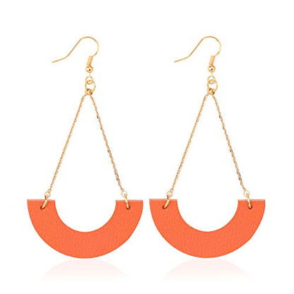 KINIVA Leather Dangle Earrings for Women Trendy, Lightweight Leaf Circle Lightning Earrings Drop, Jewelry Gifts for Women - color: 31 Orange