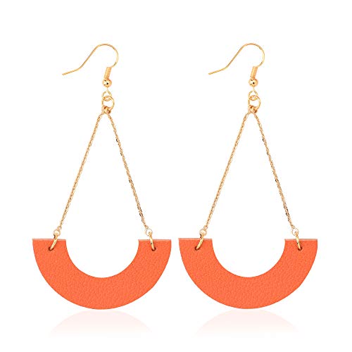 KINIVA Leather Dangle Earrings for Women Trendy, Lightweight Leaf Circle Lightning Earrings Drop, Jewelry Gifts for Women - color: 31 Orange