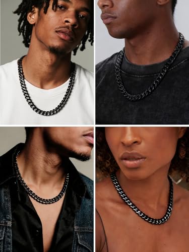 U7 Cuban Link Chain for Men, Stainless Steel Chain Necklace with Gift Box - color: b. 12mm Black, size: 30 Inch