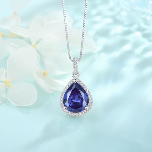 FJ Teardrop Pendant Necklace 925 Sterling Silver Birthstone Jewelry for Women - color: 12 December-Tanzanite