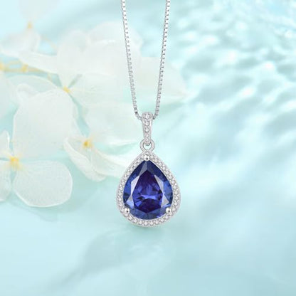 FJ Teardrop Pendant Necklace 925 Sterling Silver Birthstone Jewelry for Women - color: 12 December-Tanzanite