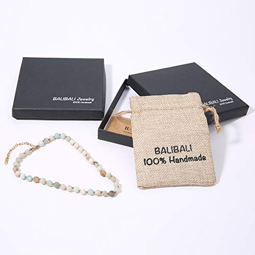 Semi Precious Stone Beaded Choker Necklace 14K Gold Plated Natural Stone Double Strand Necklace Layered Short Necklaces - color: Amazonite