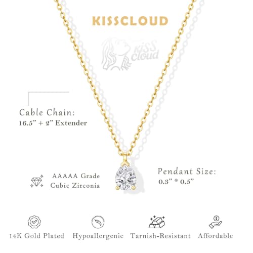 Gold Silver Necklace for Women, Dainty Cubic Zirconia Pendant | Teardrop CZ Charm, 14K Gold/Sterling Silver Plated, Adjustable Chain, Hypoallergenic & Waterproof Jewelry, Cute Trendy Gift - color: Gold-CZ teardrop/cable chain