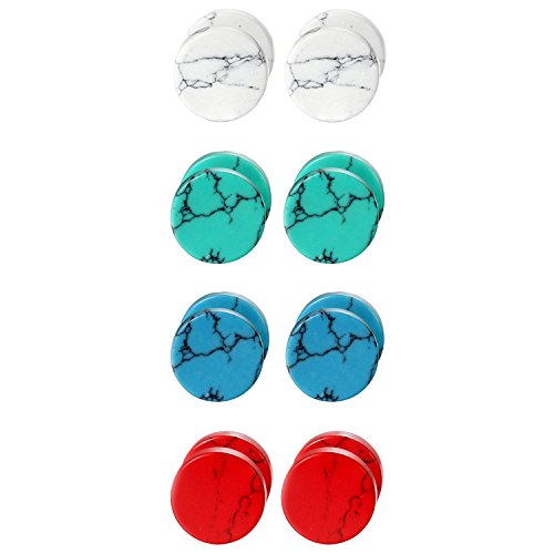 4 Pairs Unisex Marble Stone Screw Stud Earrings Set,Cupimatch Ear Piercing Plugs Faux Gauges Illusion Tunnel Earrings for Mother's Day (10mm) - color: 8mm