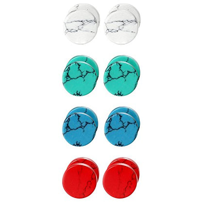 4 Pairs Unisex Marble Stone Screw Stud Earrings Set,Cupimatch Ear Piercing Plugs Faux Gauges Illusion Tunnel Earrings for Mother's Day (10mm) - color: 8mm