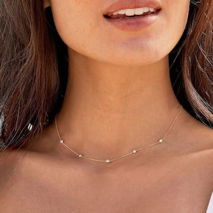 VRIUA Necklaces for Women - 14K Gold/Silver Plated Dainty Chain Necklace with Five Charms: Diamond, Bow, Snowflake, Cross, Flower, Clover, Butterfly, Heart, Star of David, and Star Trendy Jewelry - color: Gold, style: Station