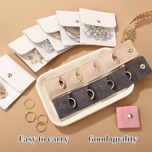 9pcs Mini Travel Jewelry Bag, Portable Small Travel Jewelry Roll Holder Bags and Mini Jewel Pouch Organizer Case with Secure Snap Closure for Rings Necklaces Earrings Storage