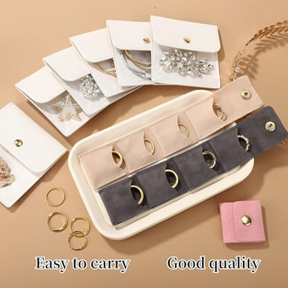 9pcs Mini Travel Jewelry Bag, Portable Small Travel Jewelry Roll Holder Bags and Mini Jewel Pouch Organizer Case with Secure Snap Closure for Rings Necklaces Earrings Storage