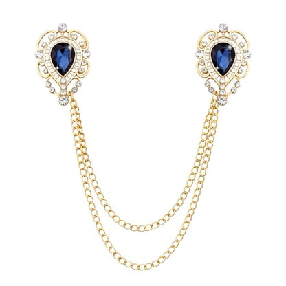 Teardrop Rhinestone Brooch Mens Lapel Pins for Shirt Collar Hanging Chain Brooch Suit Pin Crystal Rhinestone Lapel Pins for Men - color: Blue