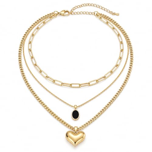 QCWN Gold Layered stacked Necklaces for women 3PS Chunky Statement Necklaces Stack Mixed Metal Charm Necklace for Women Trendy Coin Jewelry Gift for Her Gifts - style: Layered stack 12