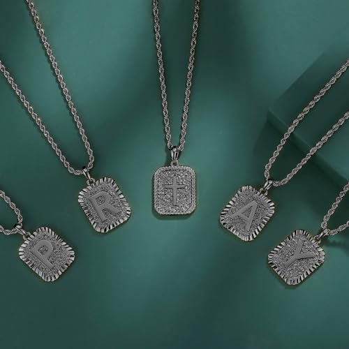 ASUWISH Gold Initial Necklaces for Men and Women, 18K Gold Plated Letter A-Z Cross Pendant with Adjustable Rope Chain, Letter Necklace for Women and Men - color: P, style: Black