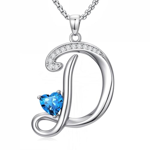 A to Z Initial Birthstone Pendant Necklaces Name Jewelry for Women | 18K White Gold Plated Personalized Alphabet Jewelry Anniversary Christmas Birthday Gifts for Wife Her Daughter Girlfriend - color: D Initial-12-Dec
