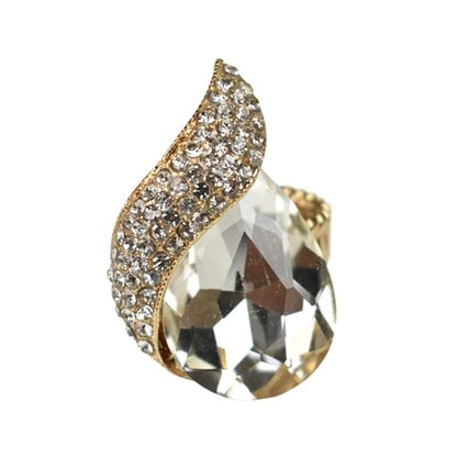 NYFASHION101 Radiant Teardrop Stone Adjustable Cocktail Statement Ring - color: Curvy Clear/Gold-Tone